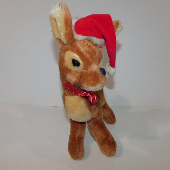 Set 2 VTG 80s Mighty Star Poseable 11" Plush ringing Christmas Reindeer Deer - Picture 6 of 9